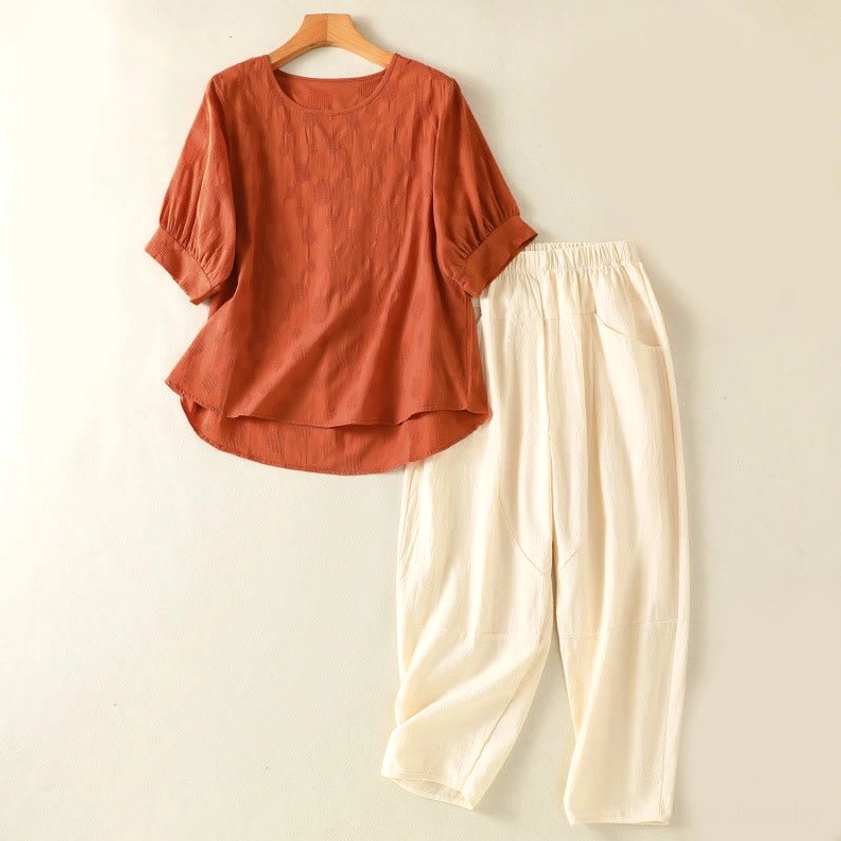 Women's chocolate brown meditation yoga set - two-piece spiritual practice clothing laid flat