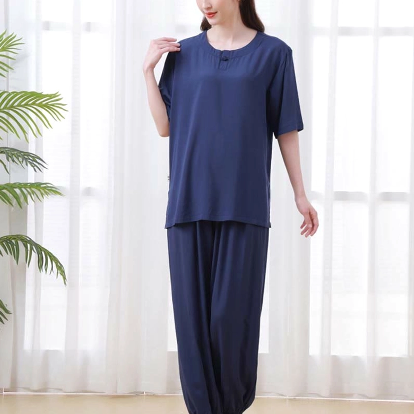 Black tai chi meditation clothing set showing natural cotton fabric and mindful design for spiritual practice