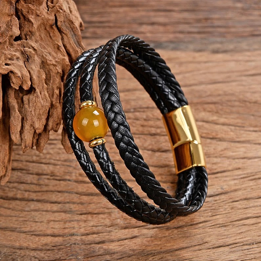 Yellow agate Buddhist healing bracelet joy and manifestation properties