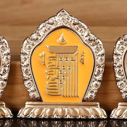 Yellow gathering ten powerful elements Buddhist phone ring, handmade with premium alloy and vibrant enamel coating