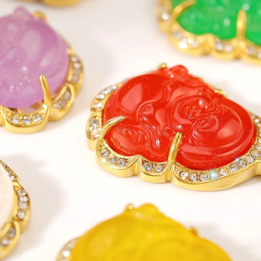 Yellow jade Laughing Buddha necklace gold chain cheerfulness abundance pendant