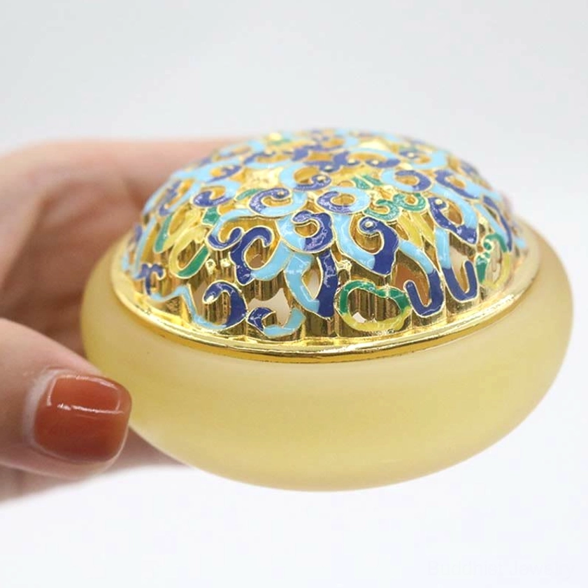 Yellow Mini lotus crystal incense burner 7.8x4.5cm compact size held in hand