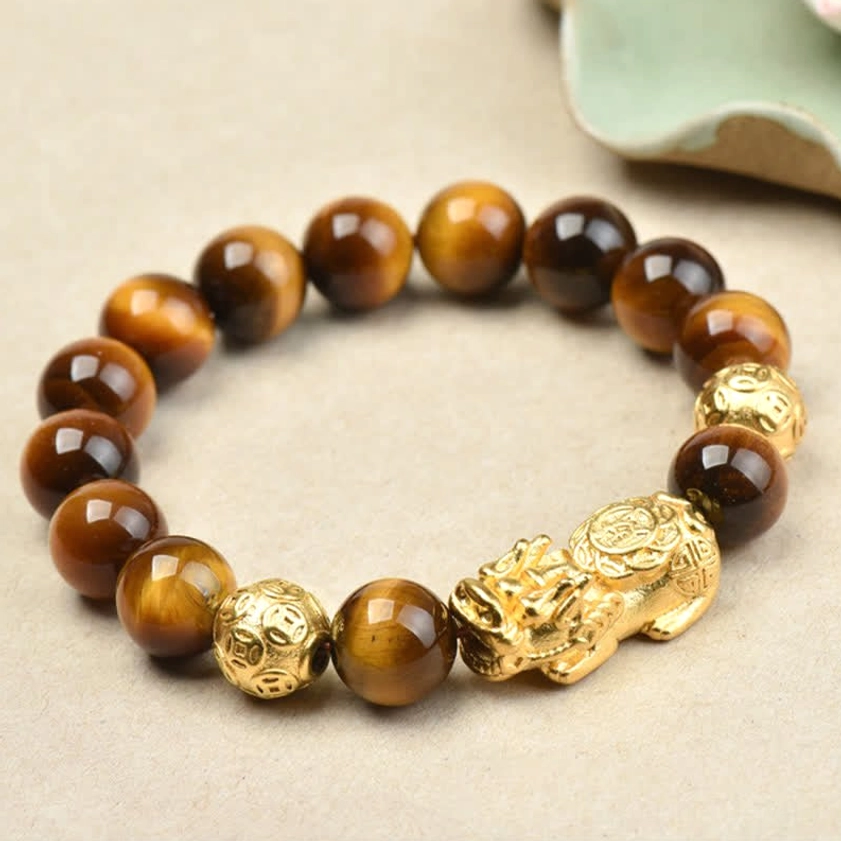 Yellow tiger eye lucky fortune Pixiu bracelet, abundance charm design