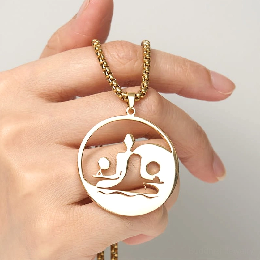 Yin yang buddha hollow pendant necklace chain detail curb link