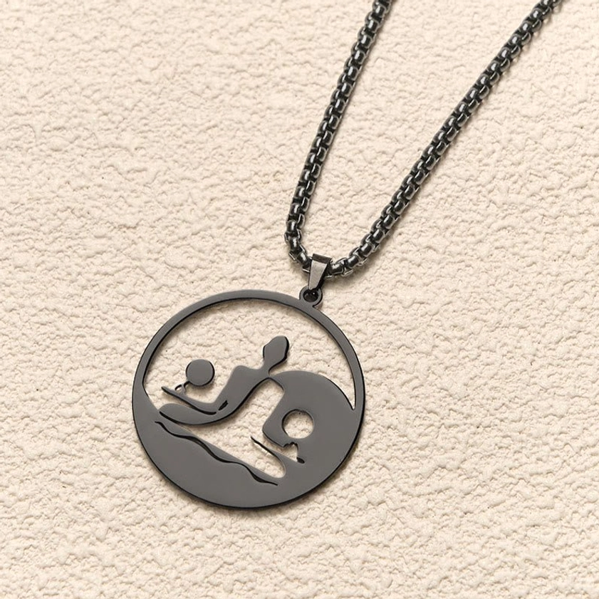 Yin yang buddha hollow pendant hanging front view stainless steel balance necklace