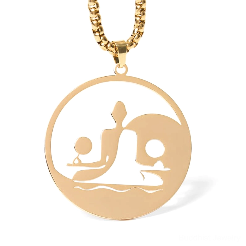 Yin yang buddha hollow pendant gold finish stainless steel necklace