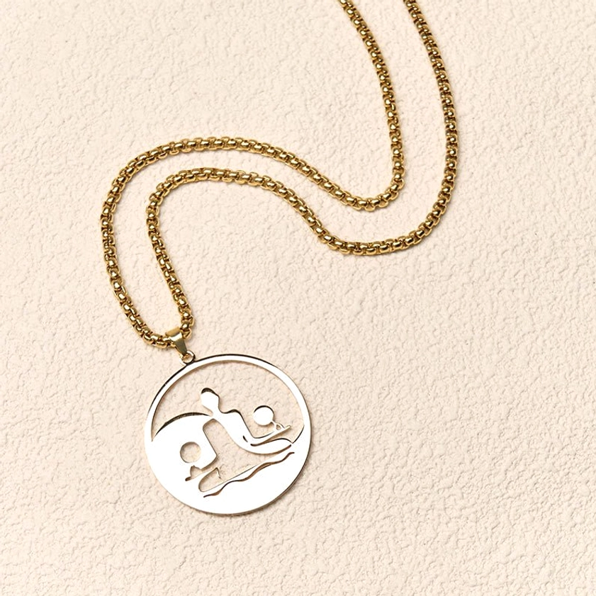 Yin yang buddha hollow pendant necklace multiple angle view stainless steel