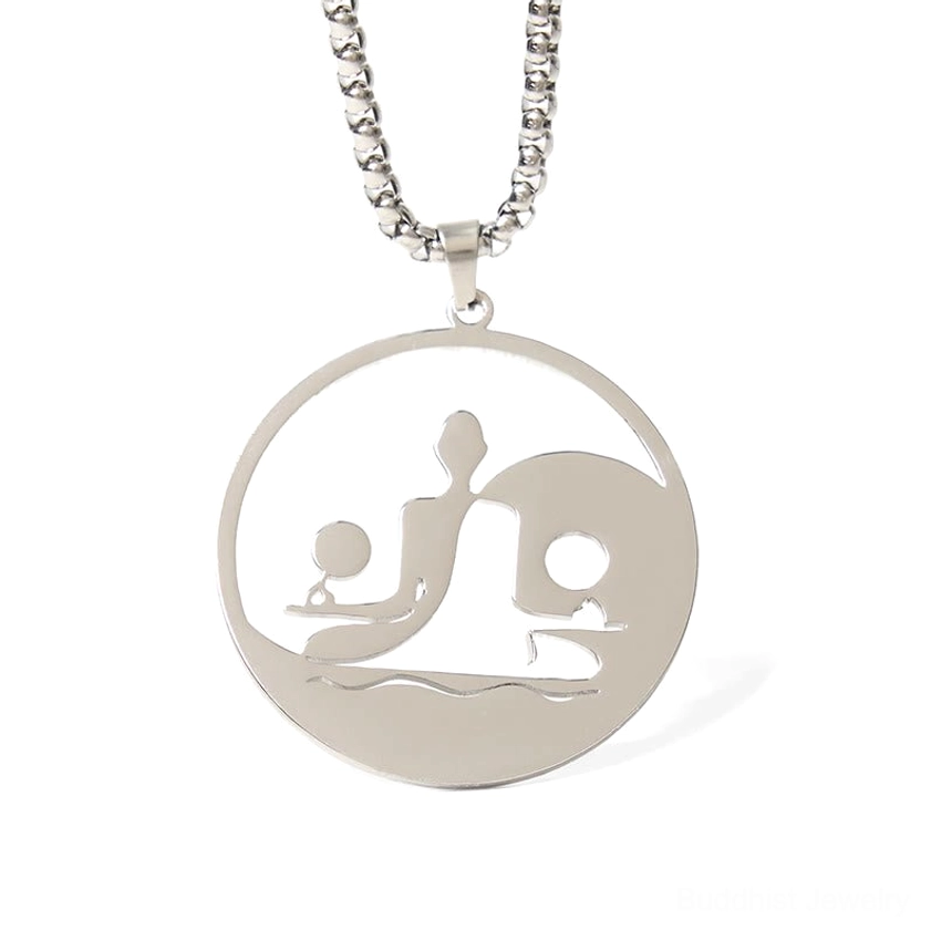 Yin yang buddha hollow pendant silver finish stainless steel necklace