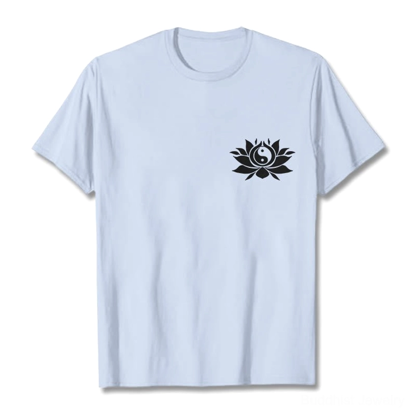 Yin Yang Lotus printed plum tee crew neck unisex fit studio background