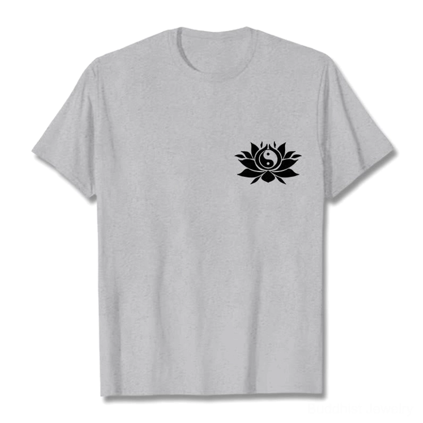 Plum color yin yang lotus Buddhist spiritual t-shirt flat lay display