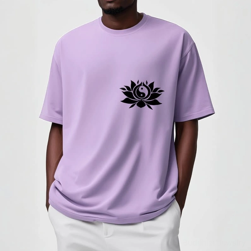 Yin Yang Lotus spiritual Buddhist t-shirt fabric texture quality display