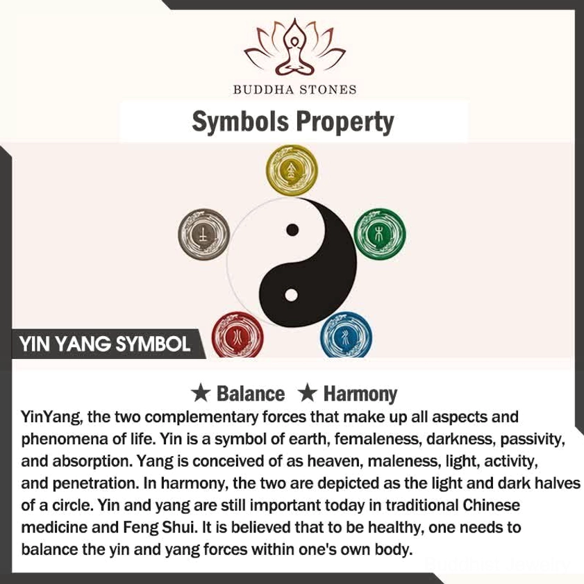 Yin Yang symbol spiritual infographic with five elements explaining balance and harmony in Buddhist philosophy