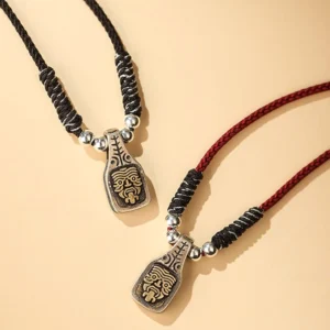 Zakiram goddess protection necklace pendant pair in red and black braided rope with sterling silver beads