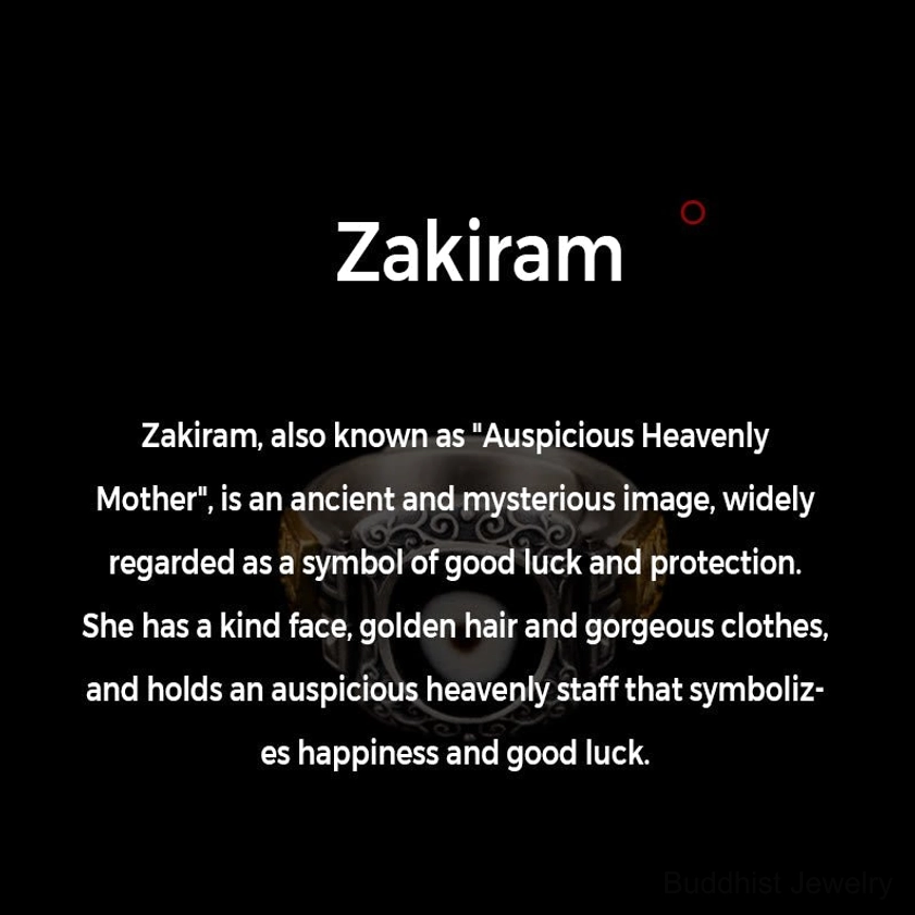Zakiram Goddess of Wealth symbolism explained - Buddhist divine protection and prosperity symbol educational information graphic