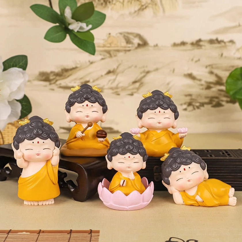 Zen Buddha meditation resin statue in contemplative seated pose promoting mindfulness awareness