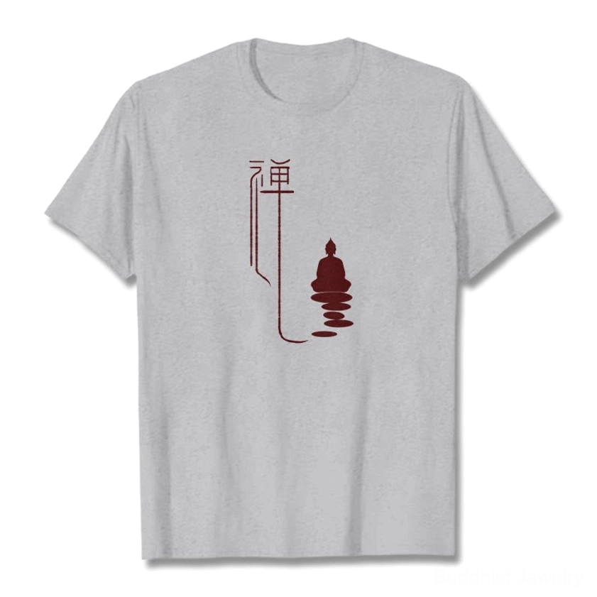 Zen buddha graphic cotton t-shirt light grey color male model wearable front view