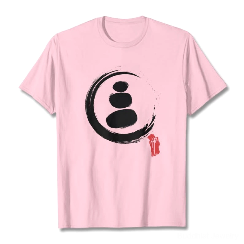 Zen circles Buddhist t-shirt showcasing minimalist brush stroke art inspired by traditional Eastern philosophy