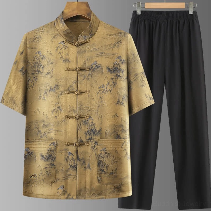 Men's Zen Ink Mountain Meditation Shirt & Pants Set - Goldenrod Color Option Display