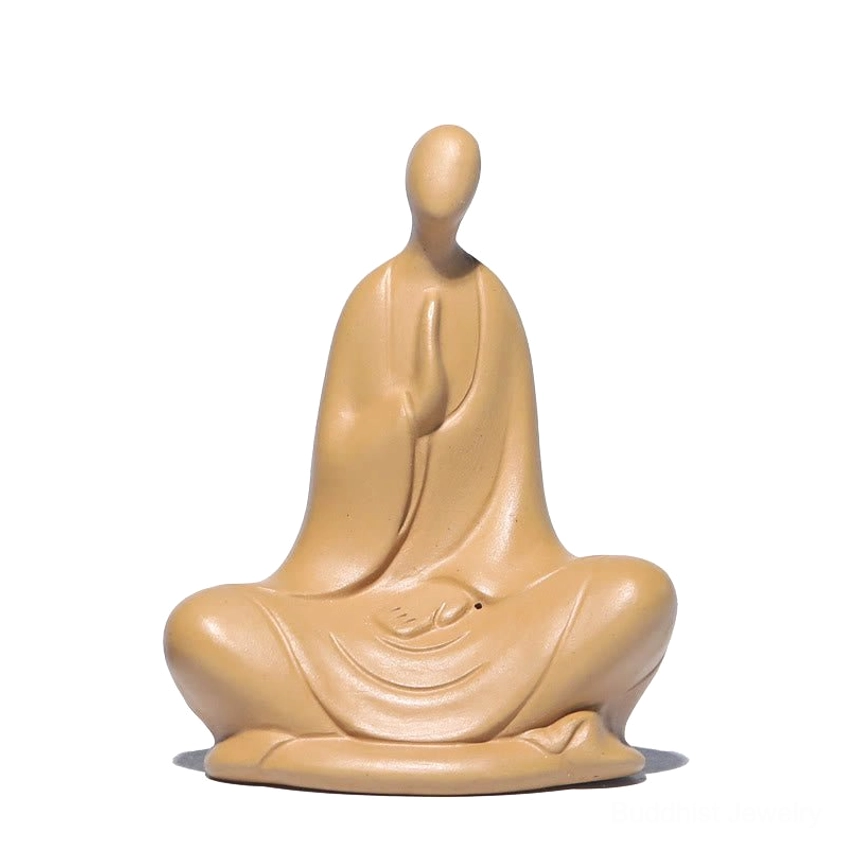 Zen meditation Buddhist ceramic statue - detailed robe folds and minimalist design