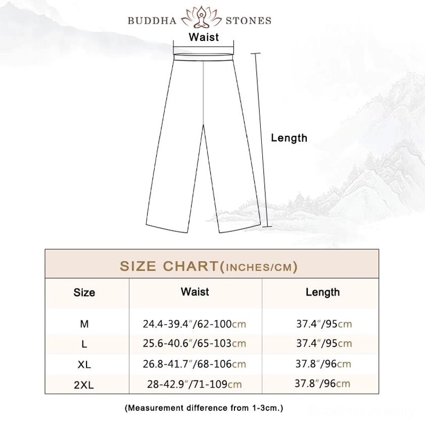 Wide-leg pants size chart and design sketch showing waist and pants length measurements