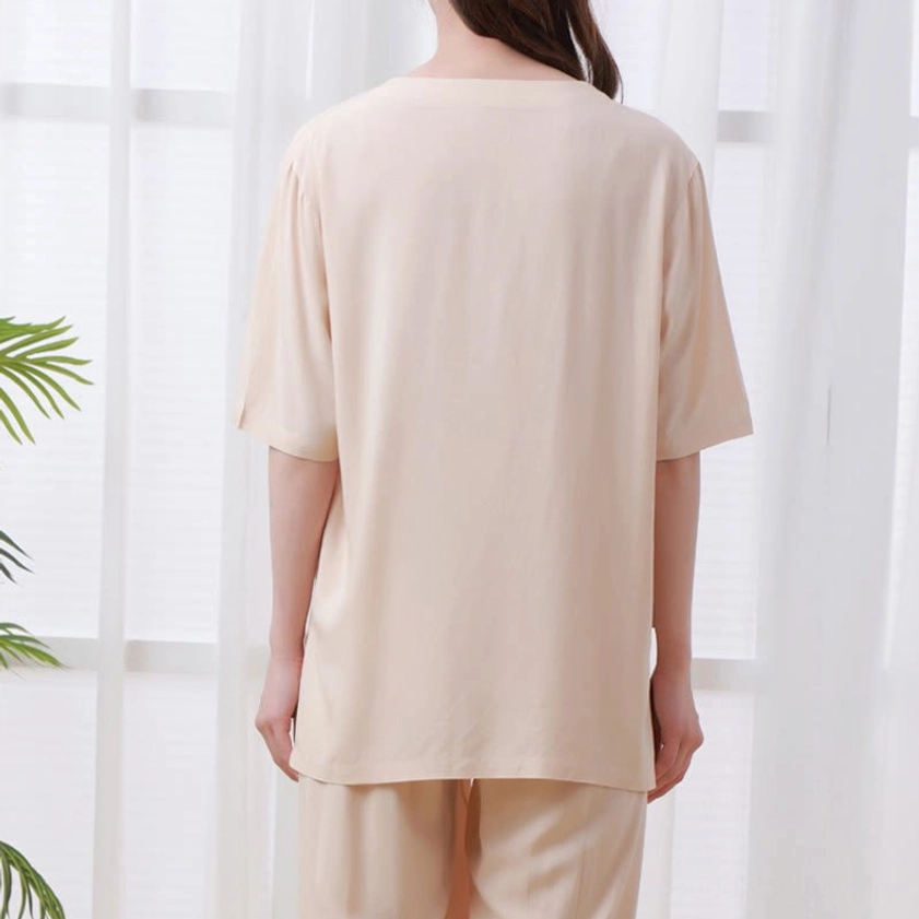Light beige Zen meditation clothing back view standing posture loose fit design