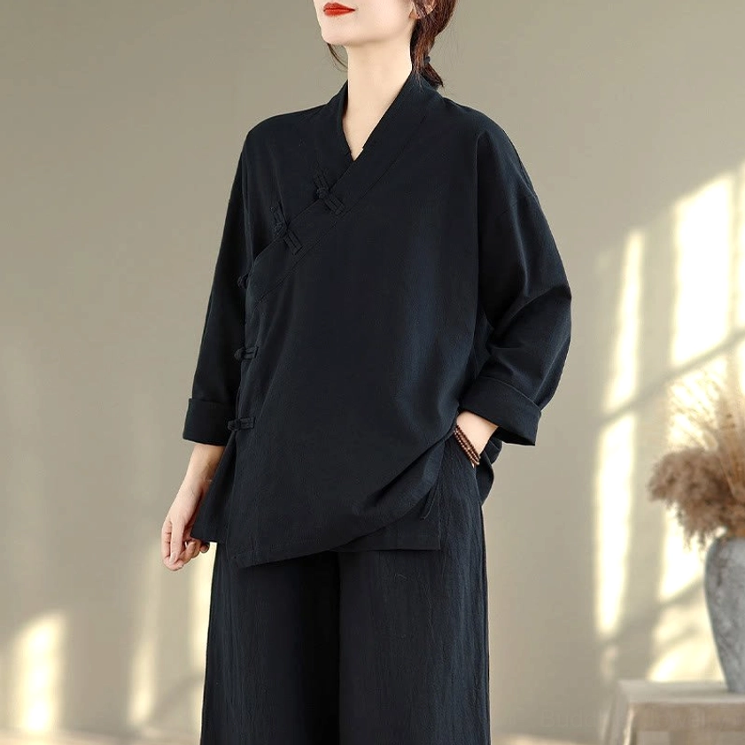 Women's zen meditation yoga uniform set size and fit comparison showing multiple color options available