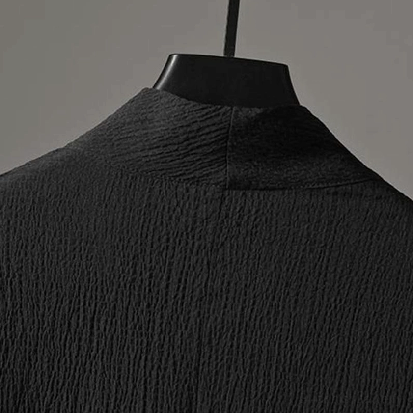 Mens Buddhist two-piece casual set black shirt black pants handmade linen-style textile