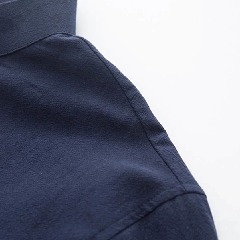Steel blue and light cyan color comparison of linen zen tang suit sets for meditation and mindful lifestyle