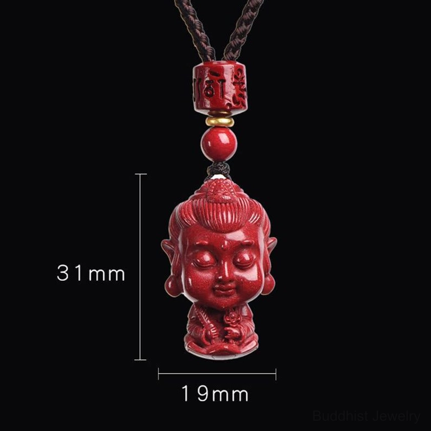 Zodiac natal Buddha cinnabar pendant necklace lifestyle wearing demonstration