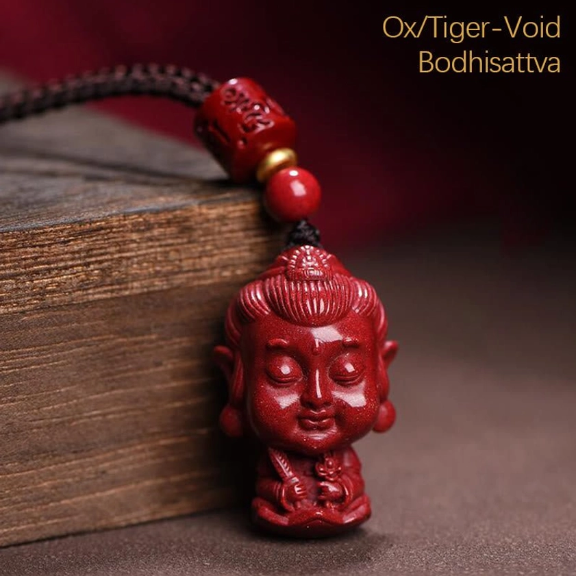 Size reference zodiac natal Buddha cinnabar pendant necklace with dimension markers