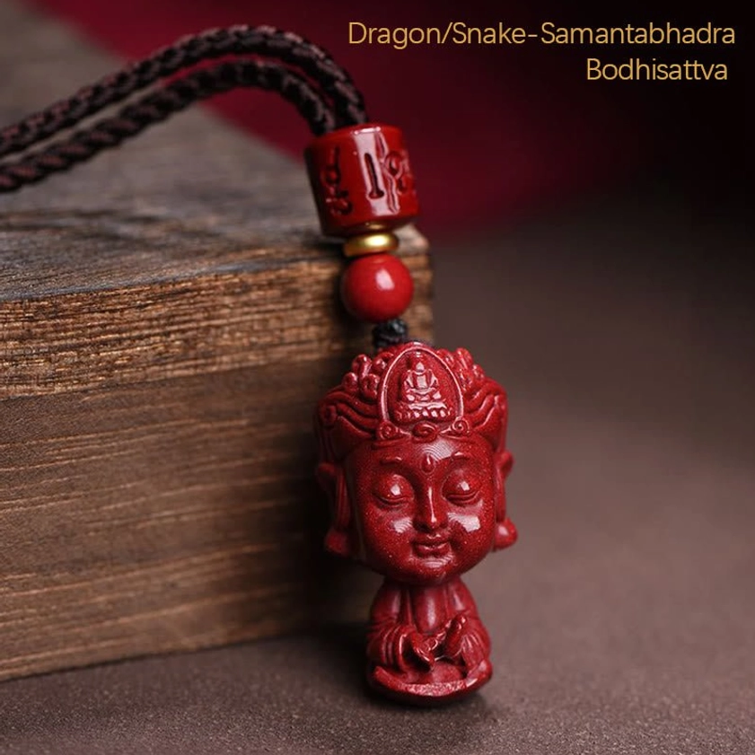 Dragon/Snake Samantabhadra Bodhisattva zodiac natal Buddha cinnabar pendant