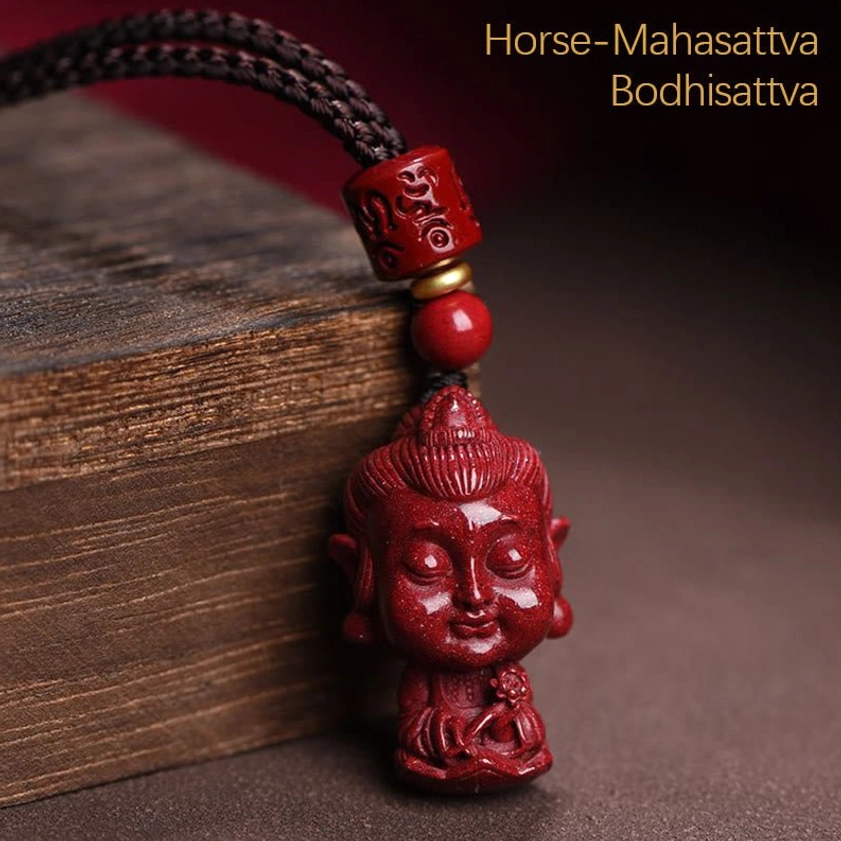 Horse Mahasattva Bodhisattva zodiac natal Buddha cinnabar pendant necklace
