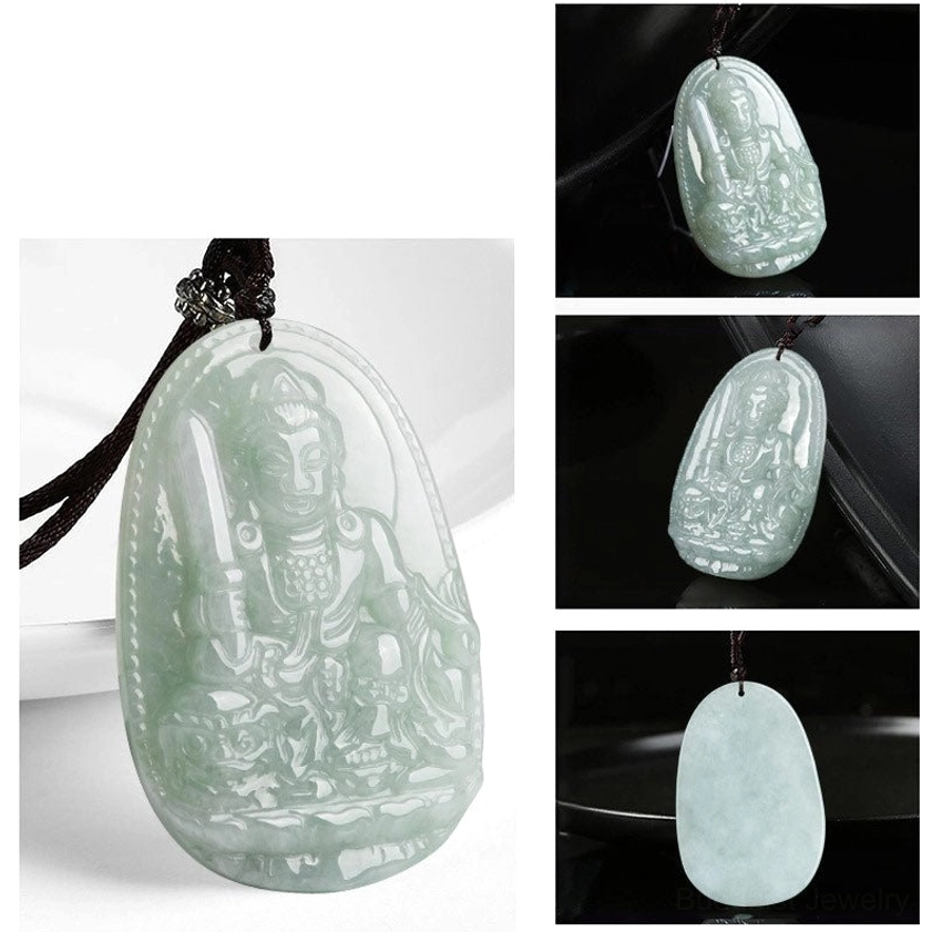 Zodiac guardian Buddha jade pendants front side and back view multi-angle showcase