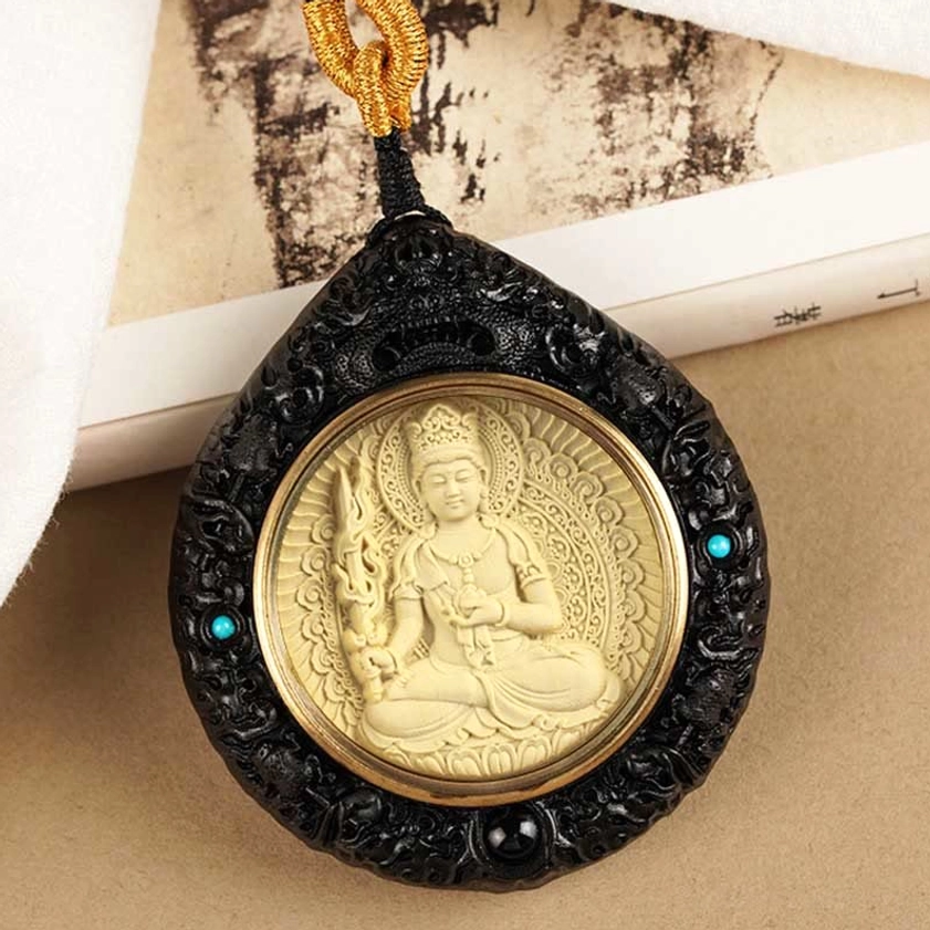 Zodiac natal Buddha necklace showing dimensions approximately 27.6 inches long