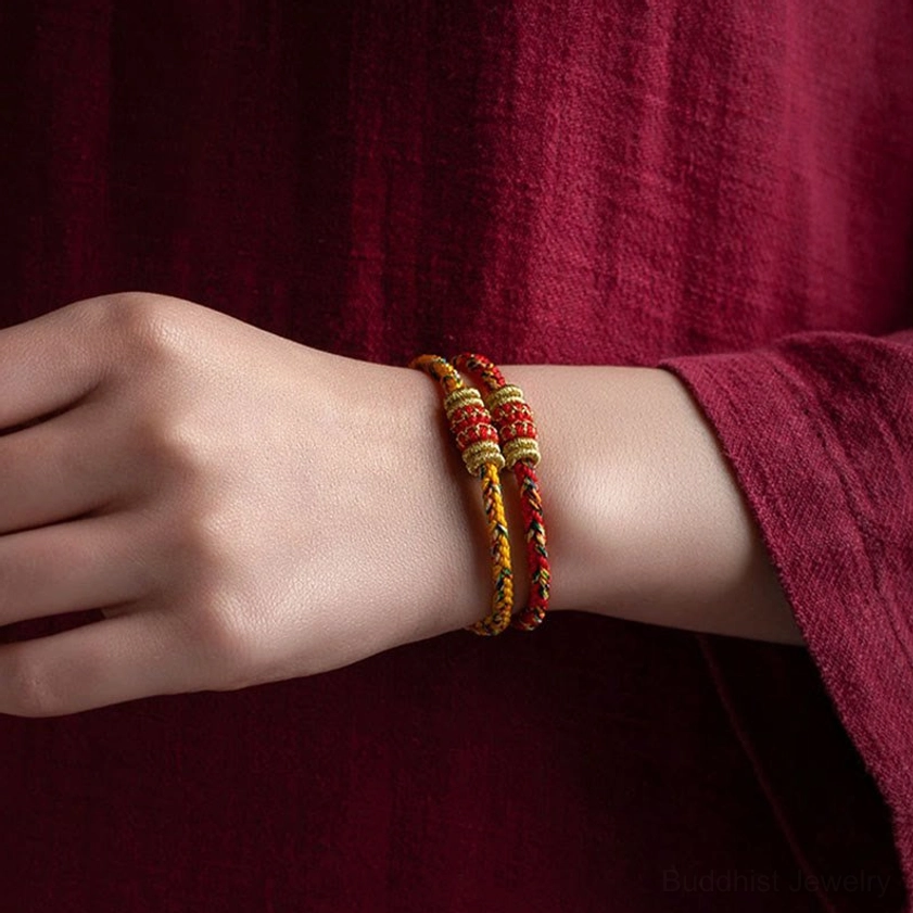 Zodiac natal buddha protection and luck bracelet with braided natural fibers and gold accent