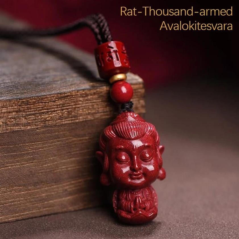 Rat Thousand-armed Avalokitesvara zodiac natal Buddha cinnabar pendant