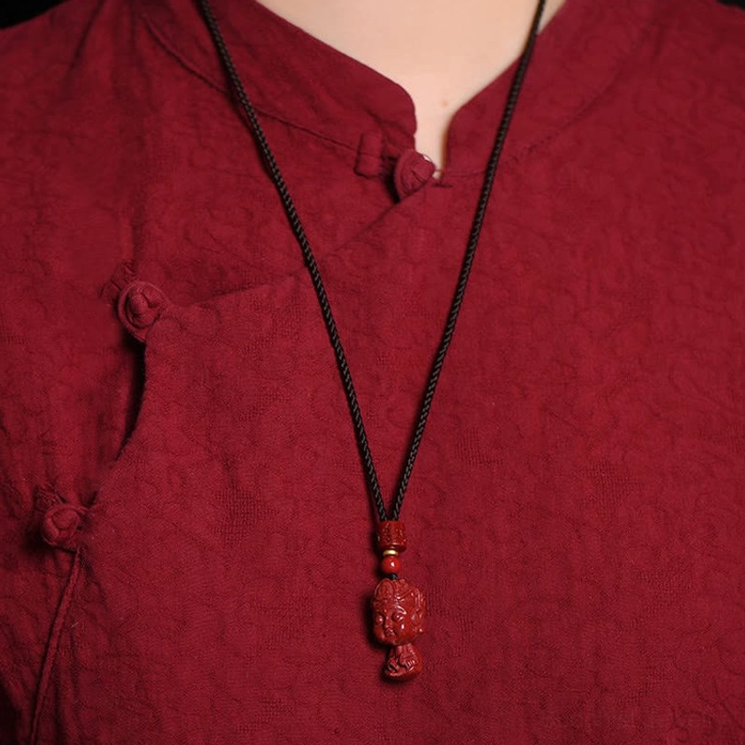 Rooster Acalanatha zodiac natal Buddha cinnabar pendant protective amulet