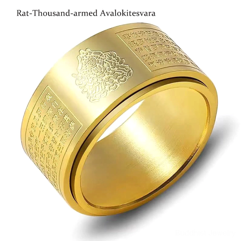 Zodiac guardian buddha natal ring with protection sutra carving