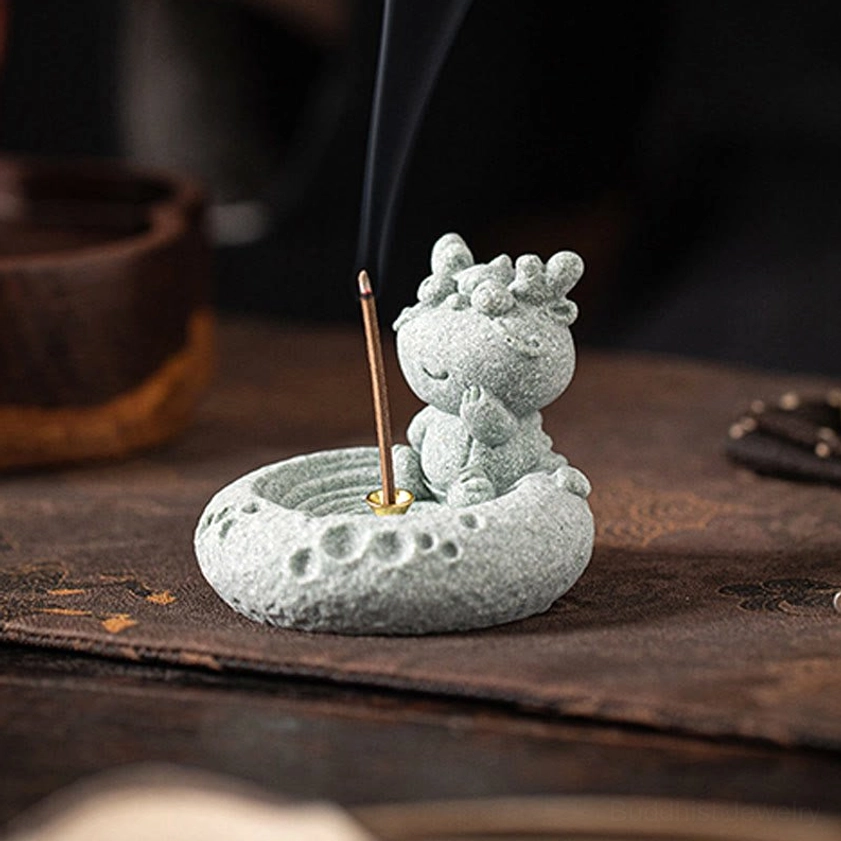 Handcrafted zodiac incense burner natural stone texture close-up detail