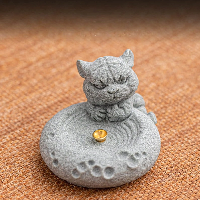 Handcrafted zodiac incense burner natural sandstone texture detail view