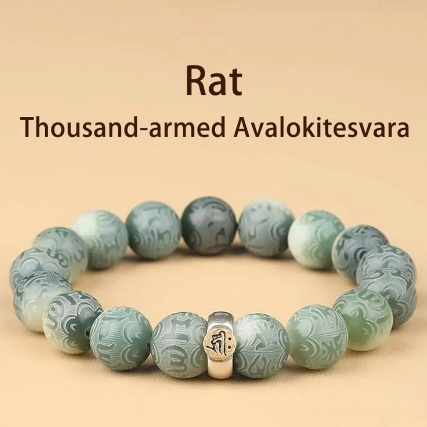 Buddhist zodiac natal Buddha bracelet product information display showing Rat and Thousand-Armed Avalokitesvara