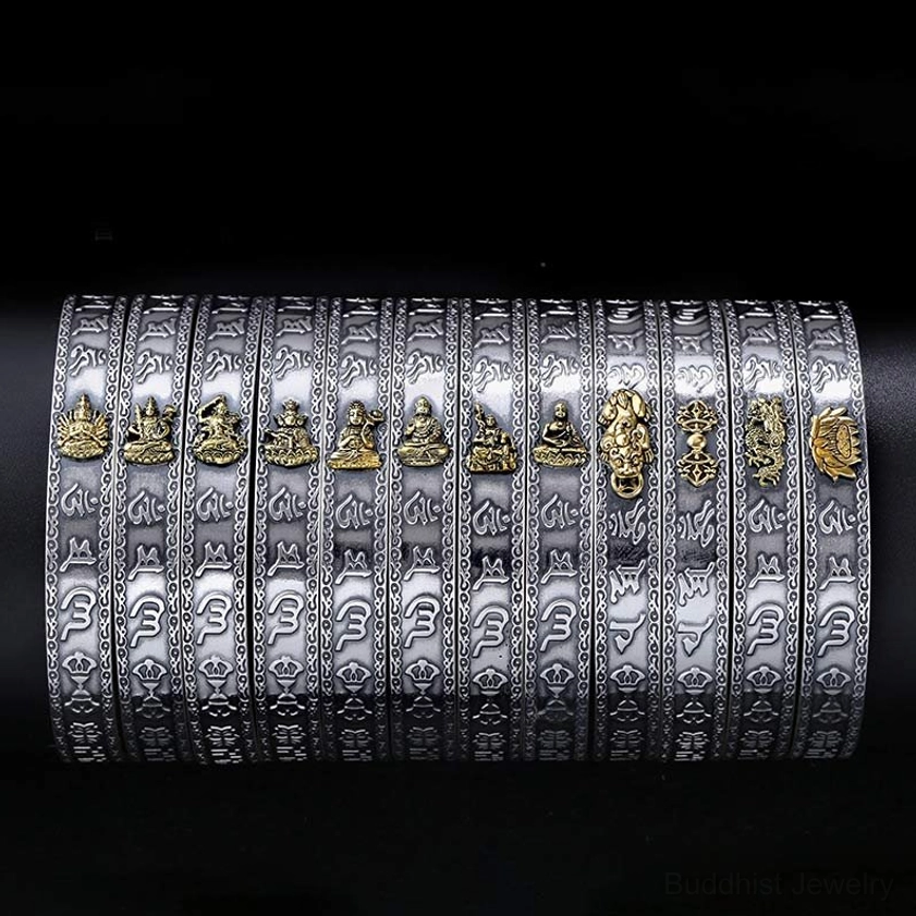 Zodiac natal buddha bracelet size guide showing adjustable circumference measurements 5.7-7.3 inches