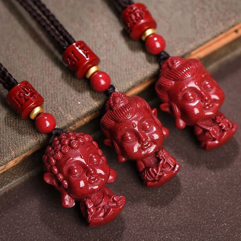 Set of zodiac natal Buddha cinnabar pendants - multiple zodiac animal styles displayed