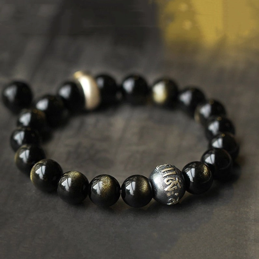 Chinese zodiac natal Buddha obsidian bracelet set with all 12 zodiac animal styles